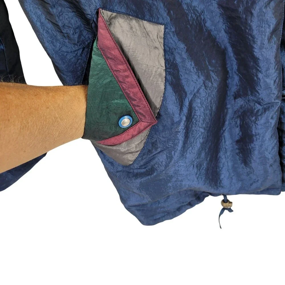 Vtg 80s Colorblock Nylon Winter‎ Jacket Coat Sz M Metallic Multicolor Geometric